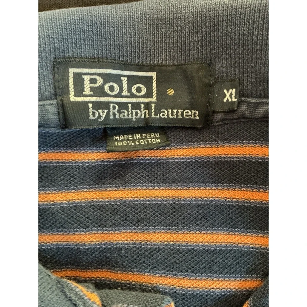 Polo Ralph Lauren Golf Shirt Men's Size XL Blue Orange Striped Short Sleeve